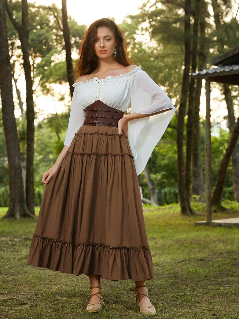 Women Renaissance Tiered Swing Pockets Skirt - Image 15