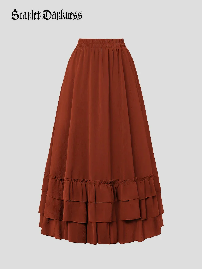 Women Renaissance Tiered Swing Pockets Skirt - Image 20