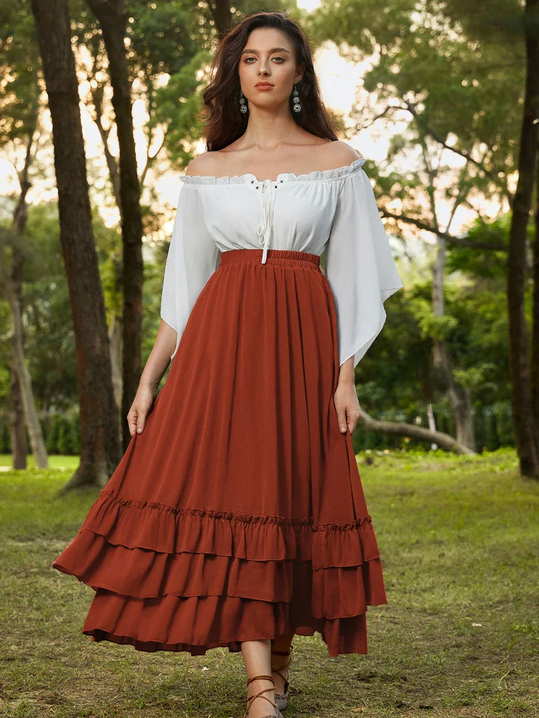 Women Renaissance Tiered Swing Pockets Skirt - Image 21
