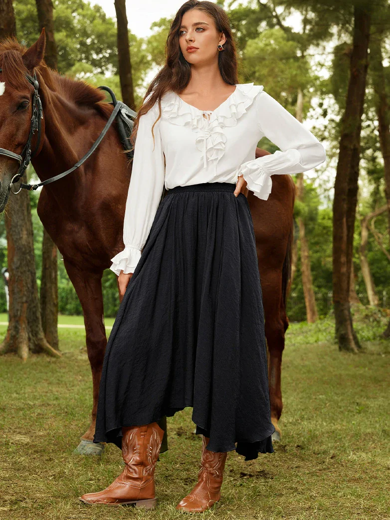 Women Renaissance Tiered Swing Pockets Skirt - Image 25