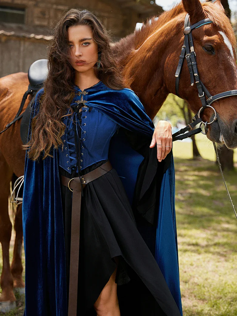Medieval Warrior Cloak Renaissance Velvet Hooded Cape - Image 10