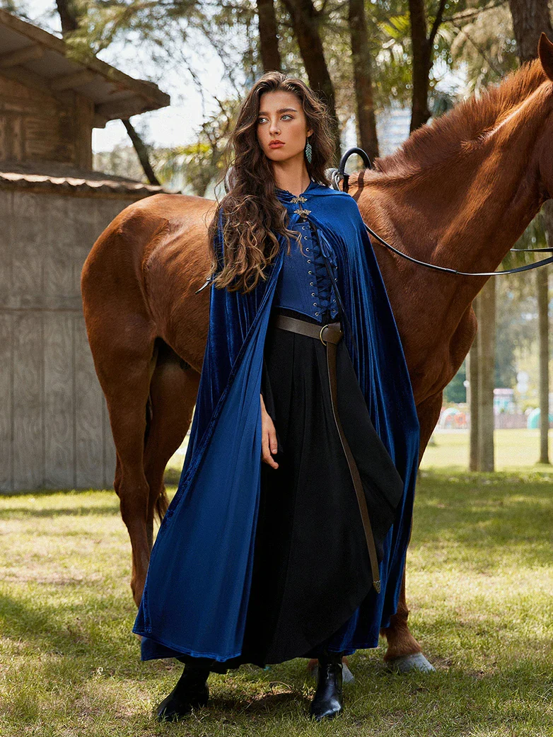 Medieval Warrior Cloak Renaissance Velvet Hooded Cape - Image 11