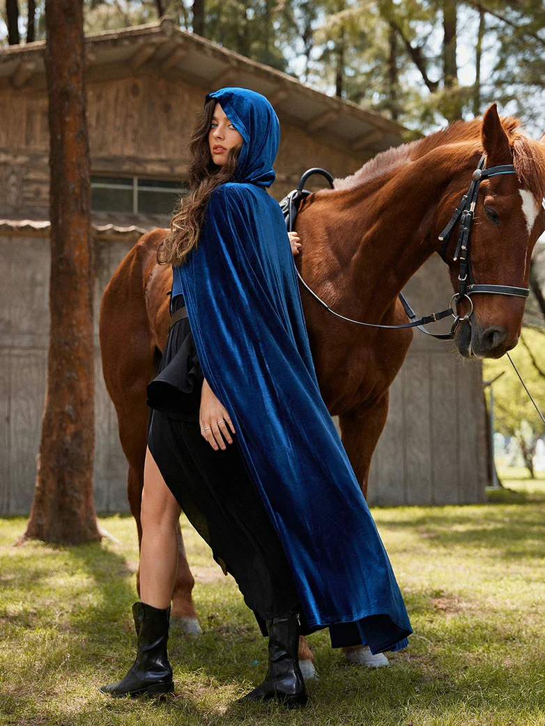 Medieval Warrior Cloak Renaissance Velvet Hooded Cape - Image 14