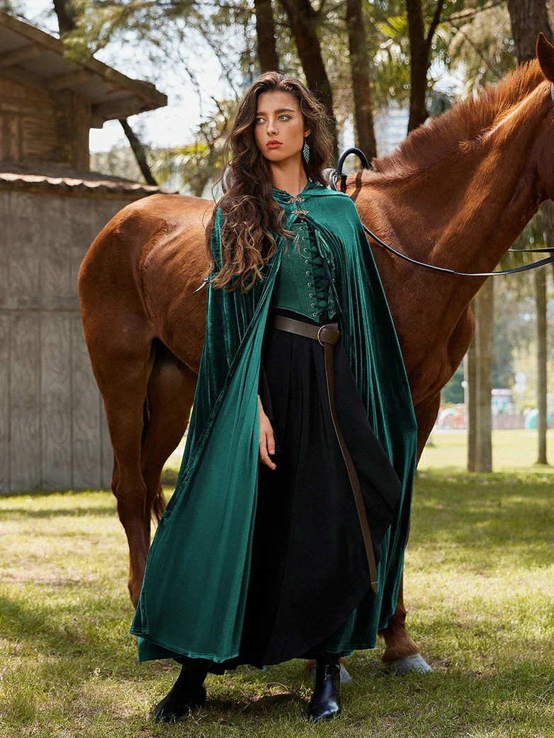 Medieval Warrior Cloak Renaissance Velvet Hooded Cape - Image 20
