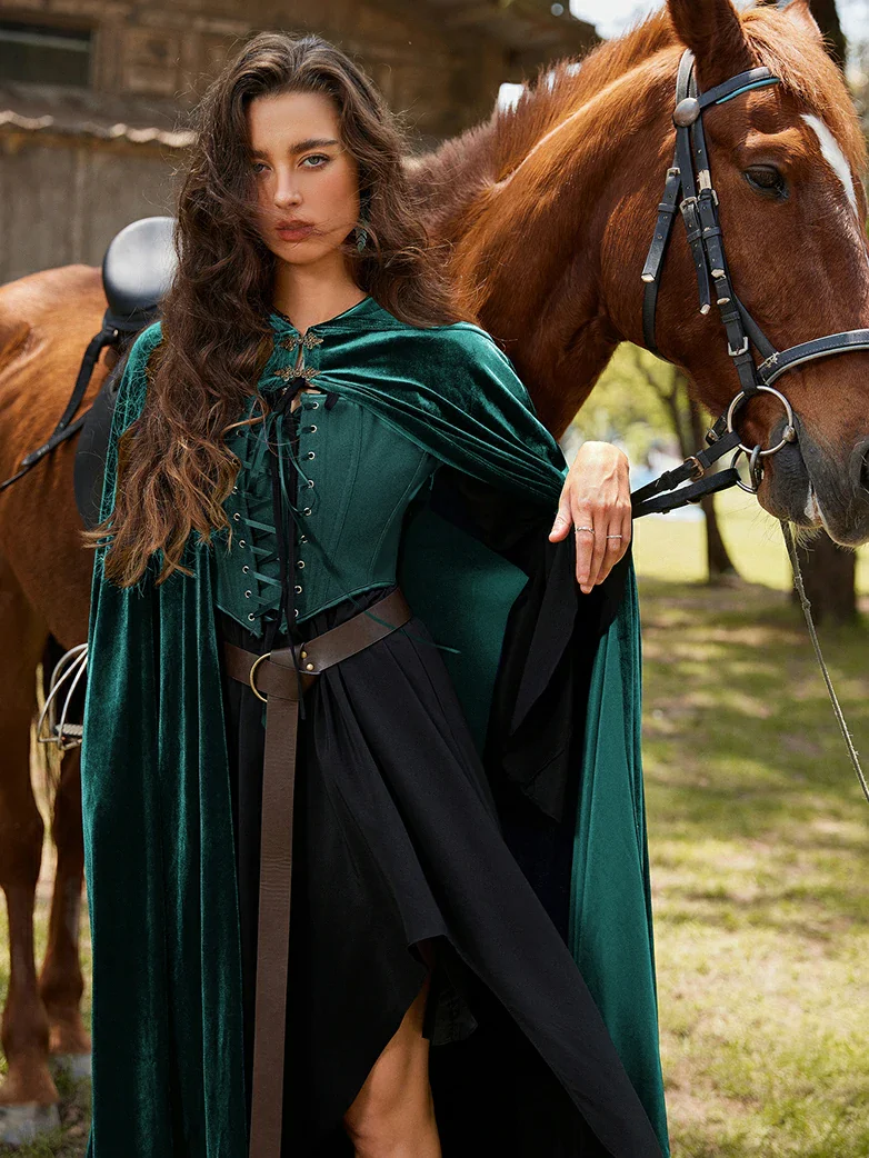 Medieval Warrior Cloak Renaissance Velvet Hooded Cape - Image 21