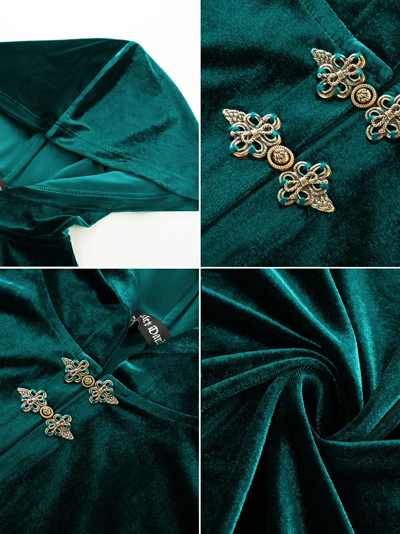Medieval Warrior Cloak Renaissance Velvet Hooded Cape - Image 25