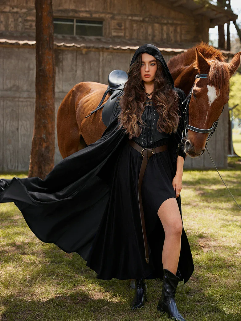 Medieval Warrior Cloak Renaissance Velvet Hooded Cape - Image 27