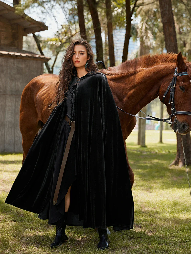 Medieval Warrior Cloak Renaissance Velvet Hooded Cape - Image 29