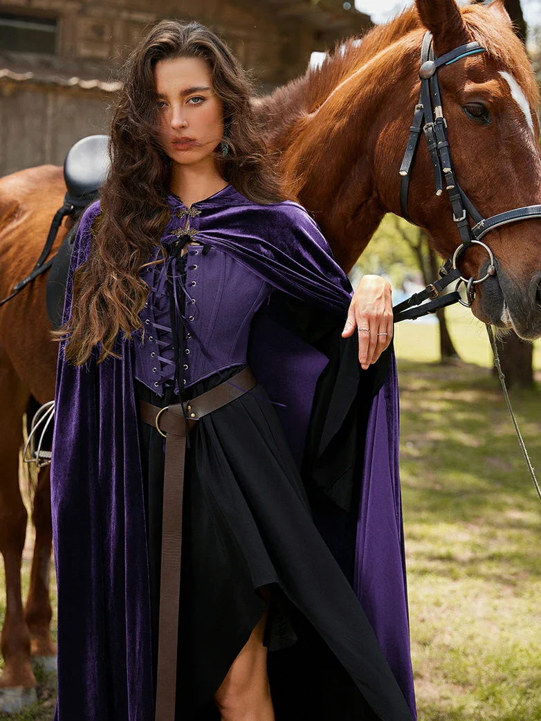 Medieval Warrior Cloak Renaissance Velvet Hooded Cape - Image 35