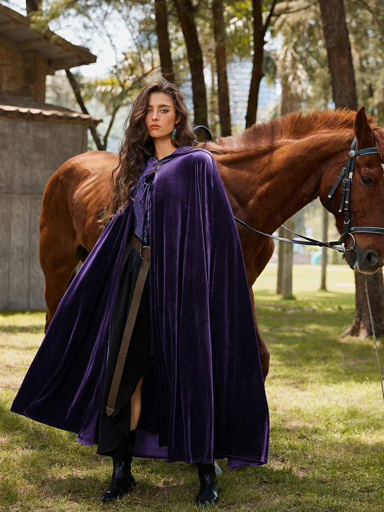 Medieval Warrior Cloak Renaissance Velvet Hooded Cape - Image 36