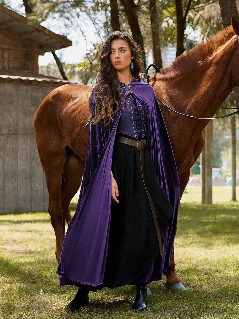 Medieval Warrior Cloak Renaissance Velvet Hooded Cape - Image 37