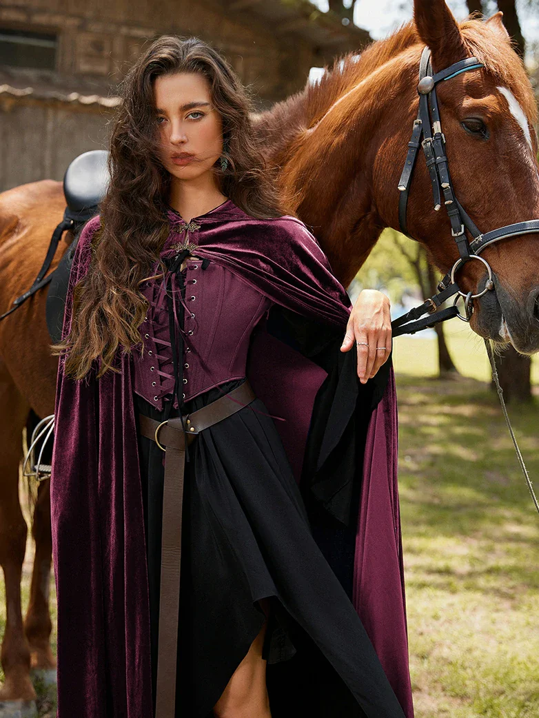 Medieval Warrior Cloak Renaissance Velvet Hooded Cape - Image 4