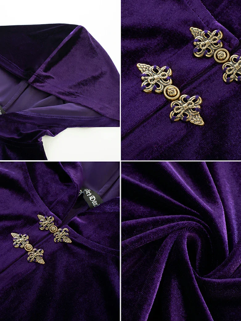 Medieval Warrior Cloak Renaissance Velvet Hooded Cape - Image 40