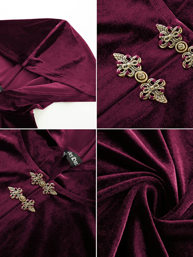 Medieval Warrior Cloak Renaissance Velvet Hooded Cape - Image 7