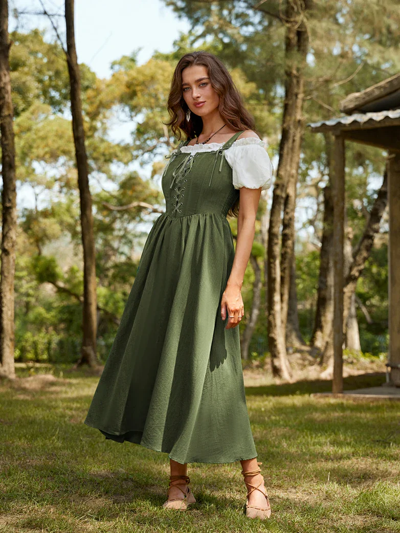 Renaissance Wide Straps Bodice Flared Pockets Dress - Image 14