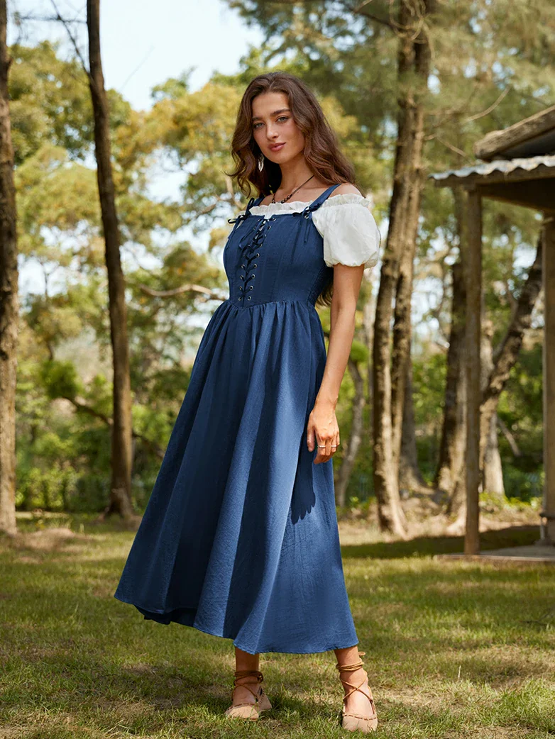 Renaissance Wide Straps Bodice Flared Pockets Dress - Image 20