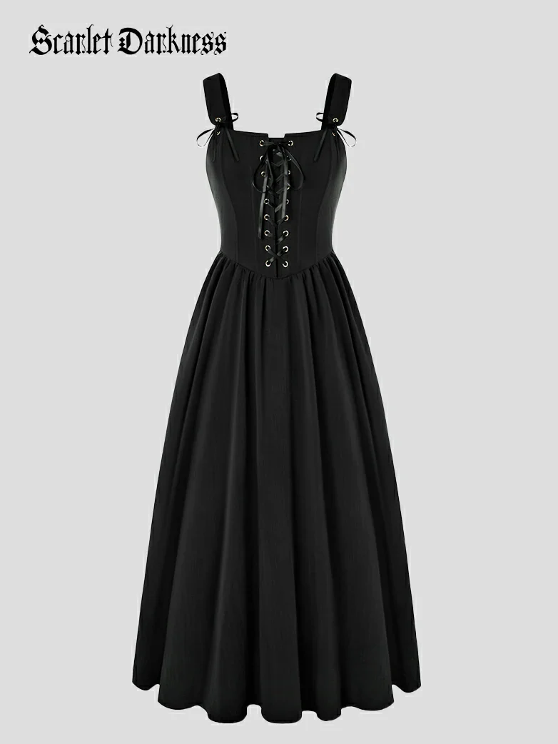 Renaissance Wide Straps Bodice Flared Pockets Dress - Image 23