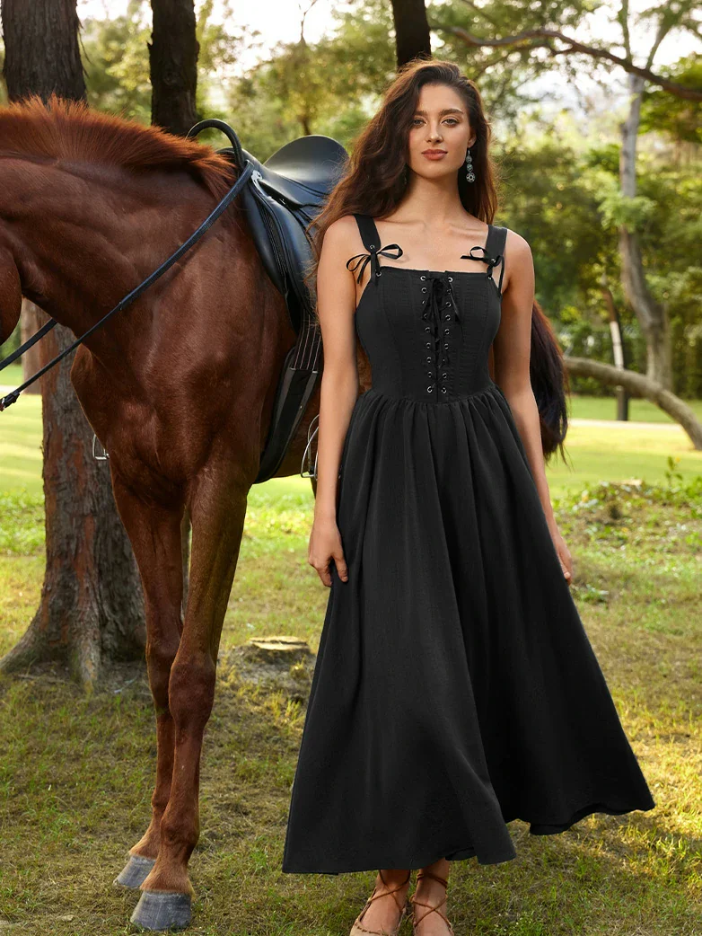 Renaissance Wide Straps Bodice Flared Pockets Dress - Image 24