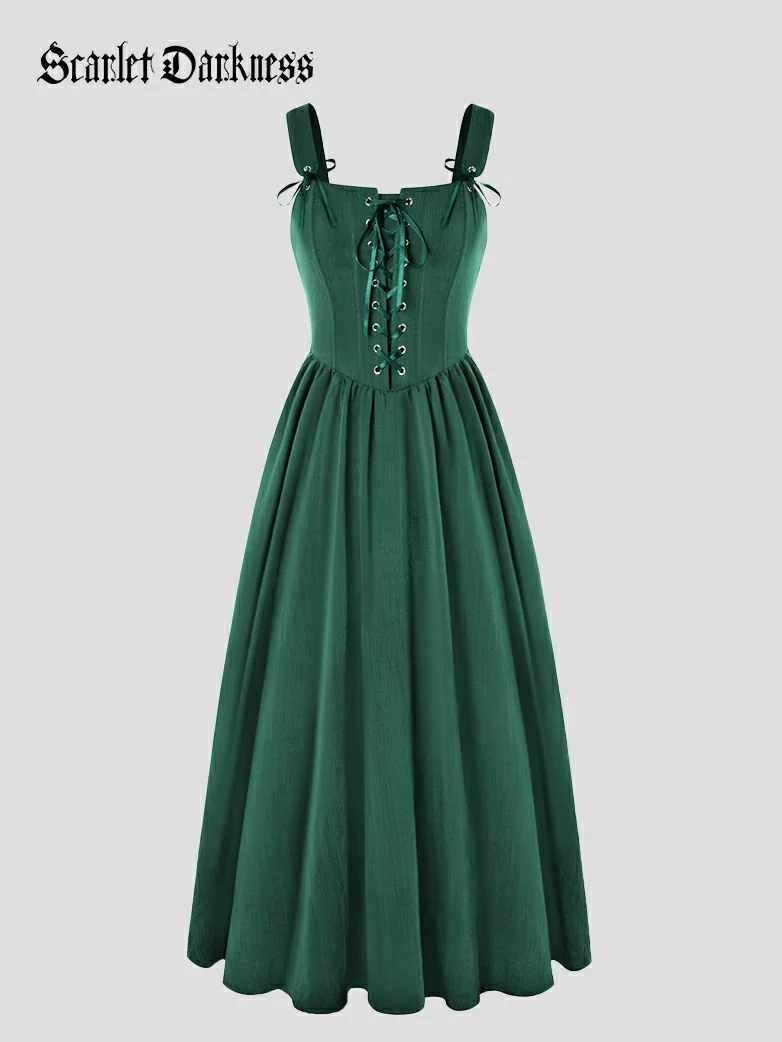 Renaissance Wide Straps Bodice Flared Pockets Dress - Image 32