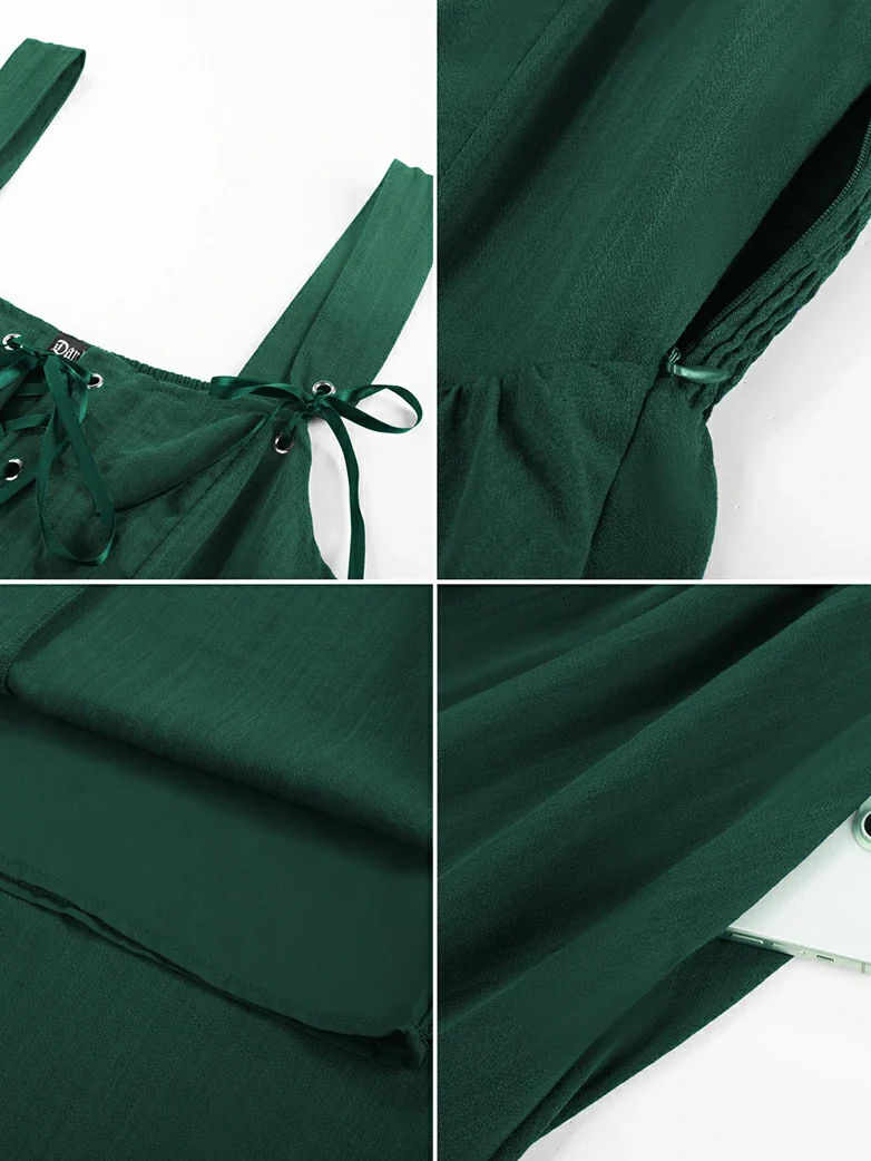 Renaissance Wide Straps Bodice Flared Pockets Dress - Image 34