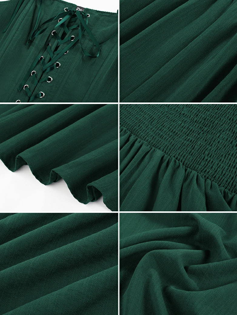 Renaissance Wide Straps Bodice Flared Pockets Dress - Image 35