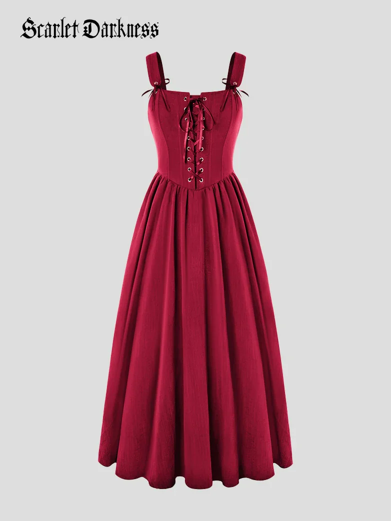Renaissance Wide Straps Bodice Flared Pockets Dress - Image 36
