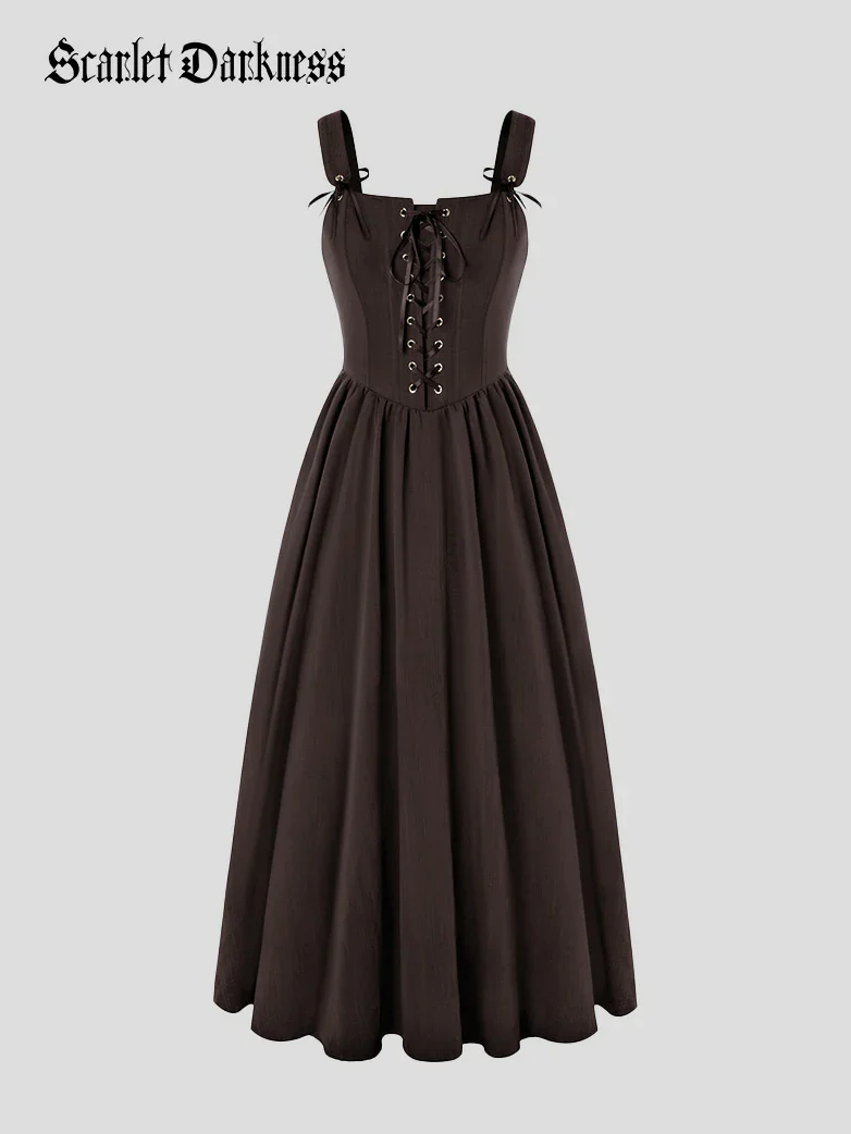 Renaissance Wide Straps Bodice Flared Pockets Dress - Image 42