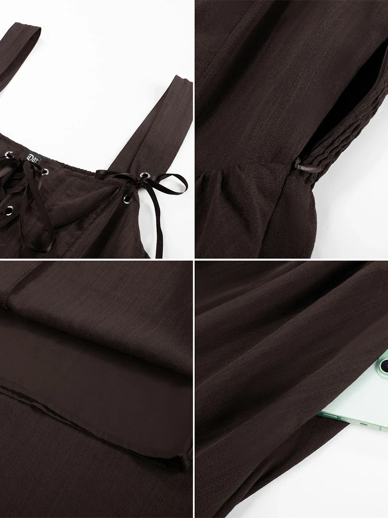 Renaissance Wide Straps Bodice Flared Pockets Dress - Image 44