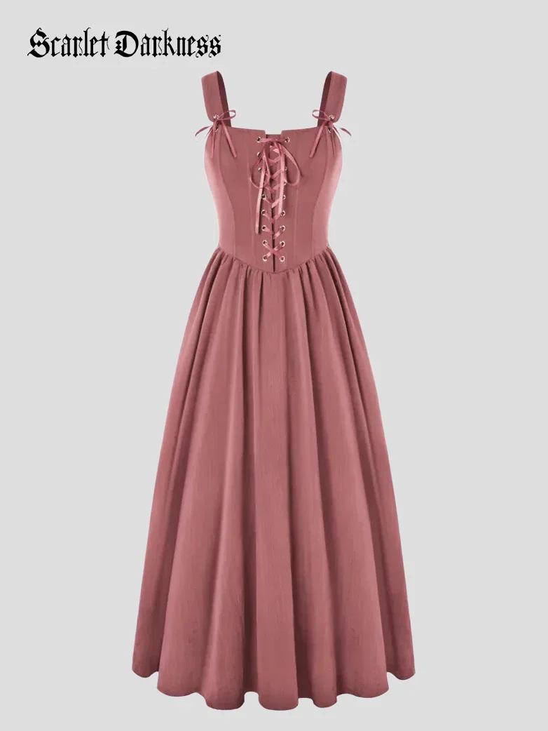 Renaissance Wide Straps Bodice Flared Pockets Dress - Image 50