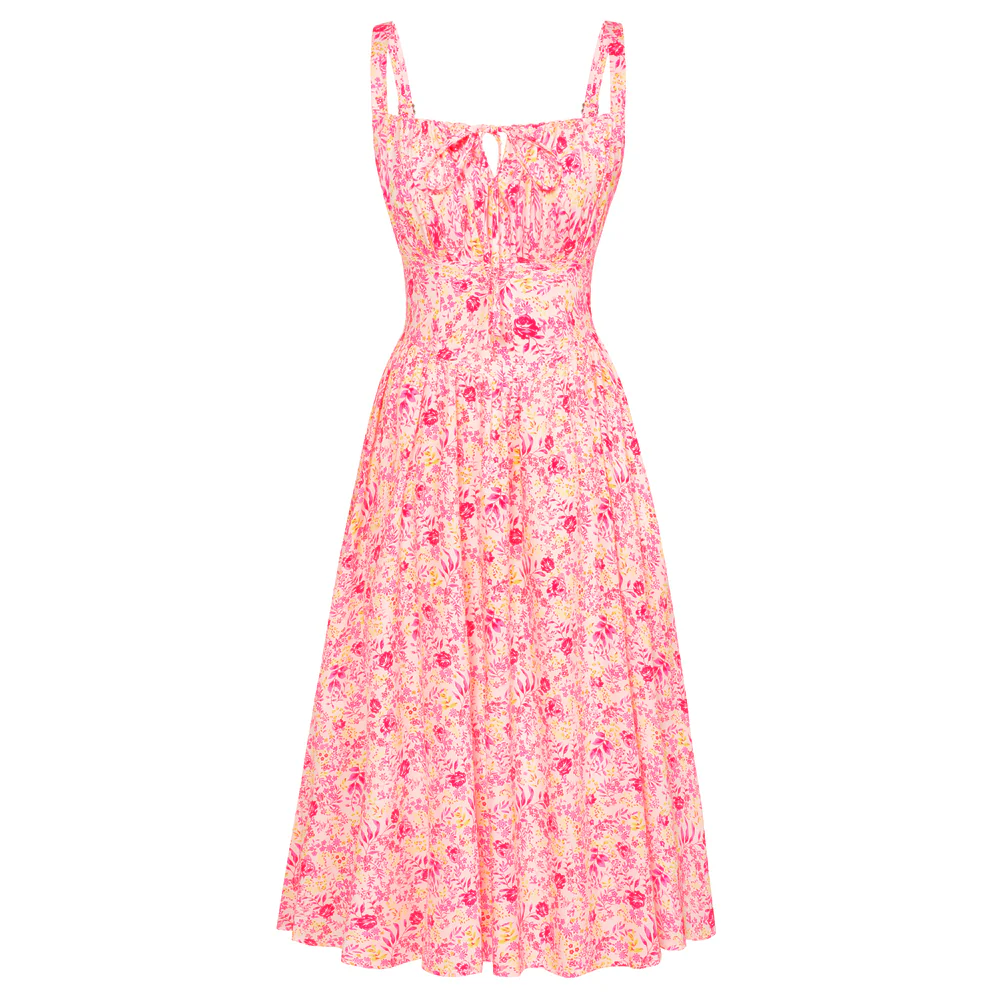 Women Smocked Bodice Floral Dress with Pocket - Image 3