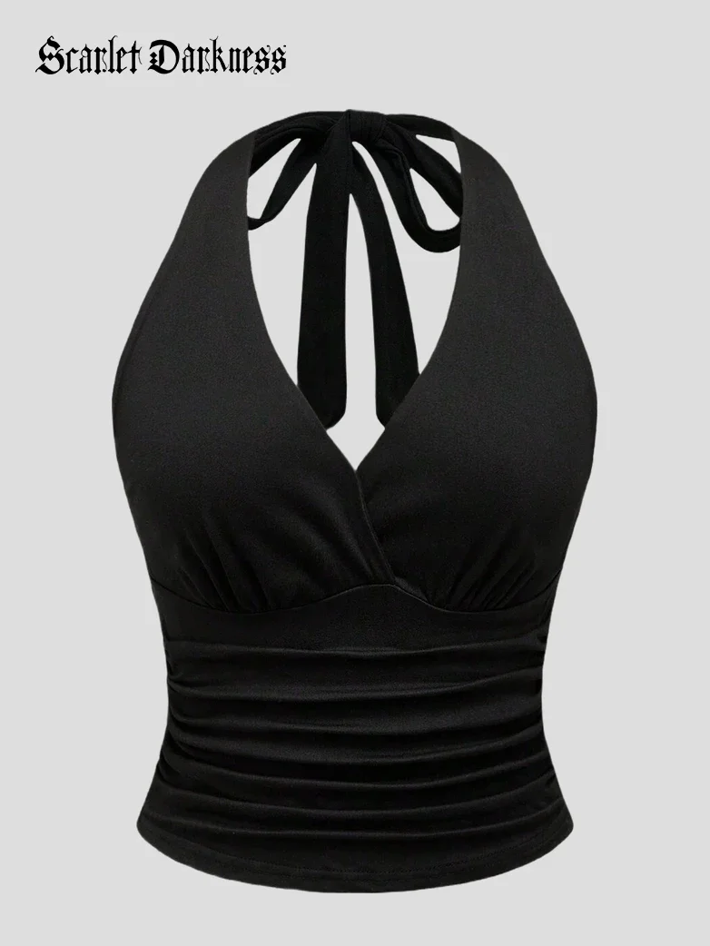 Gothic Summer Backless Halter Neck Tank Top
