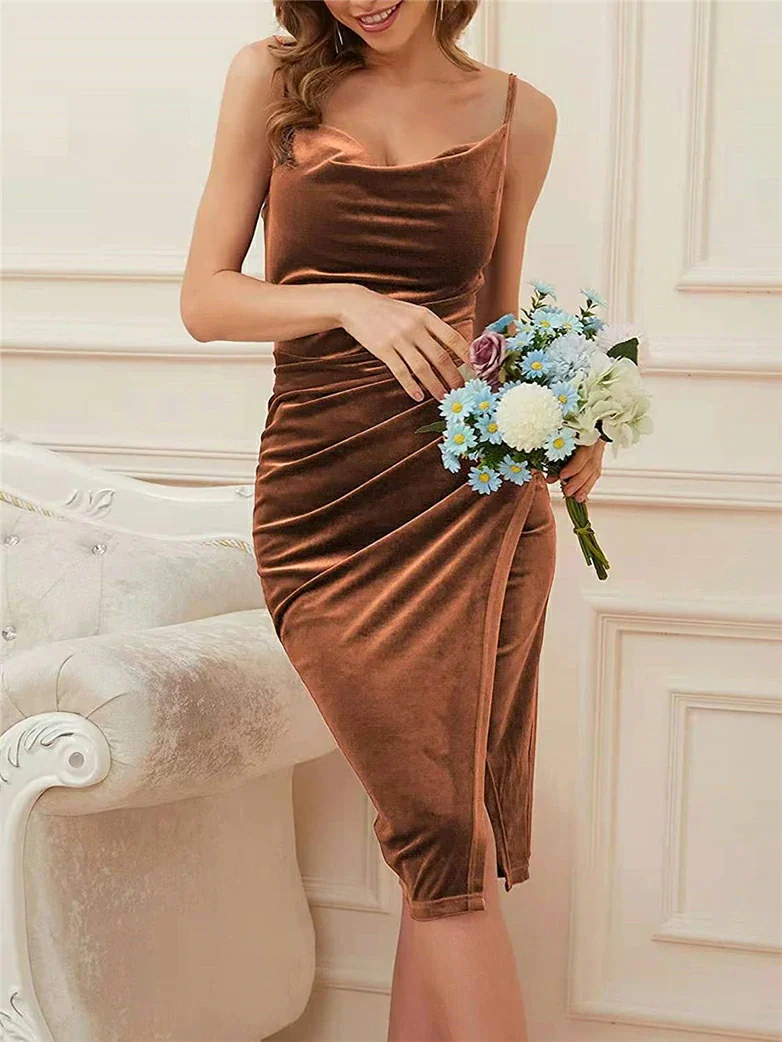 Victorian Velvet Slit Pleated Bodycon Party Dress - Image 11