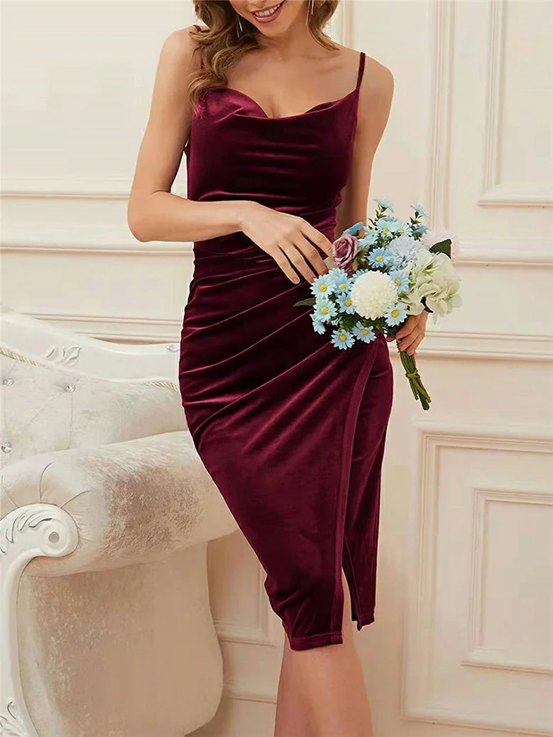 Victorian Velvet Slit Pleated Bodycon Party Dress - Image 2