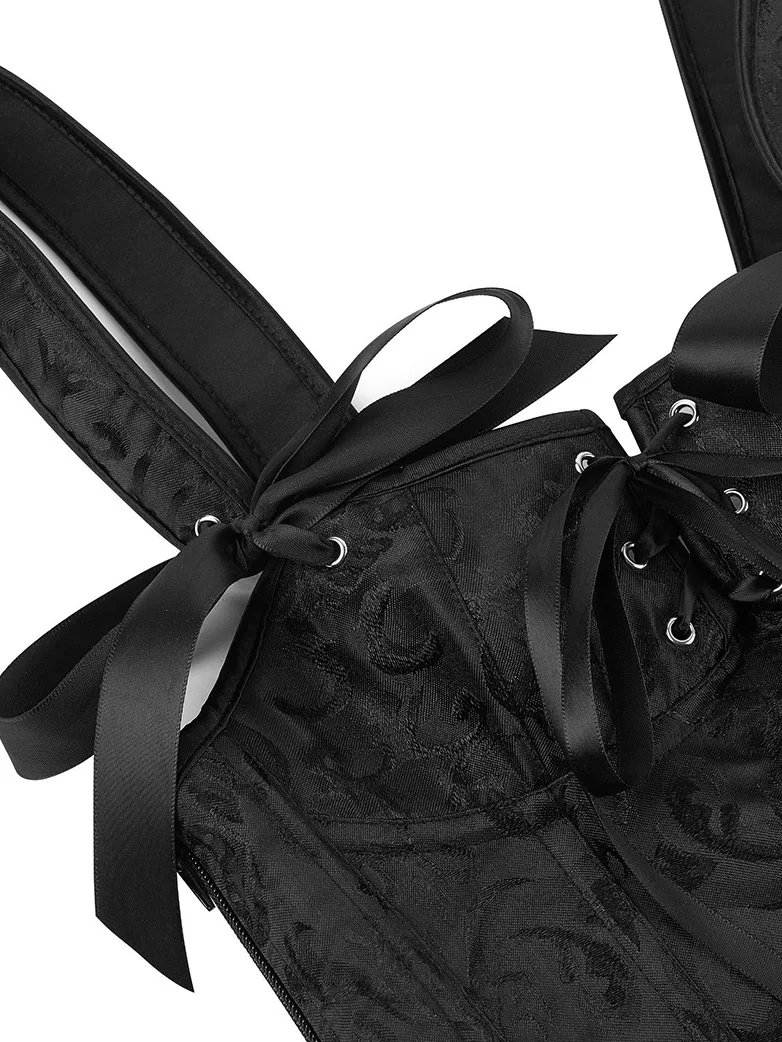 Adjustable Jacquard Black Corset Bodice with Zip - Image 10