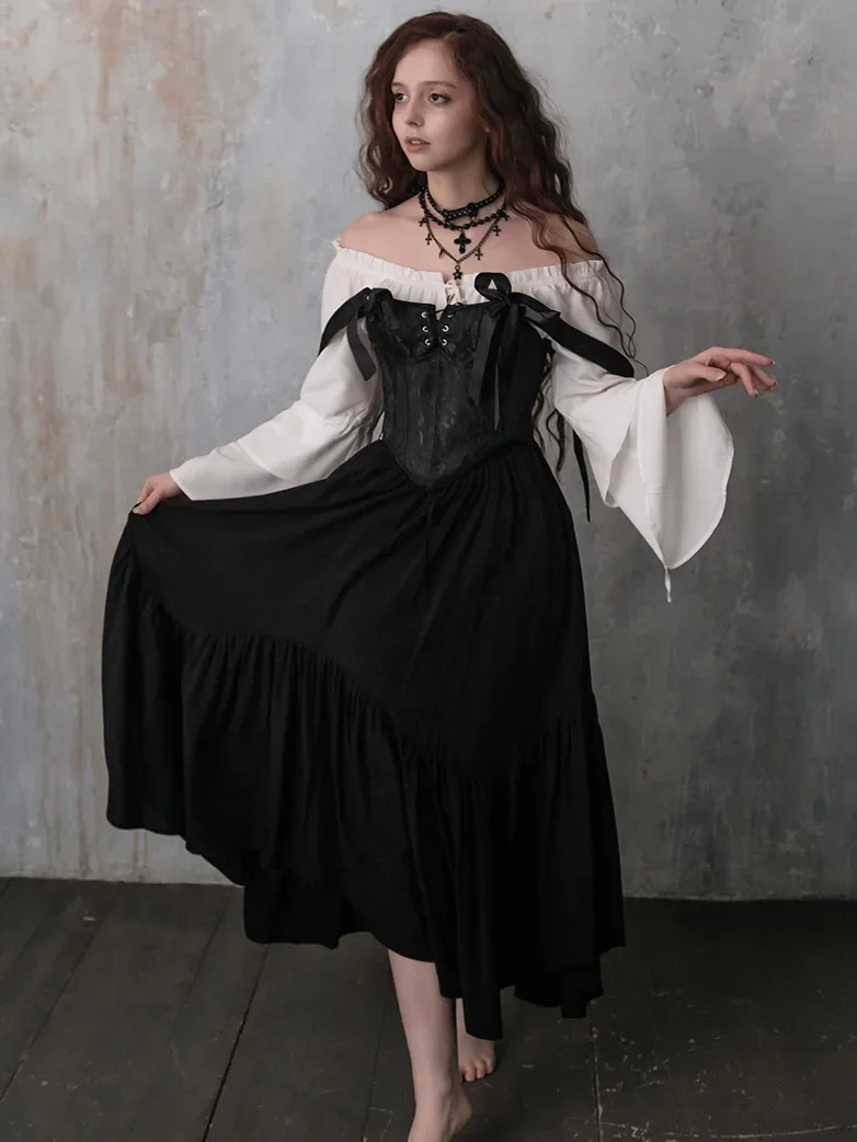 Adjustable Jacquard Black Corset Bodice with Zip - Image 4