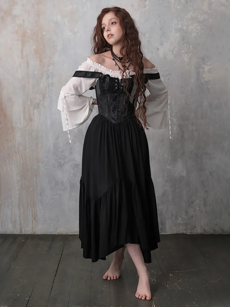 Adjustable Jacquard Black Corset Bodice with Zip - Image 5