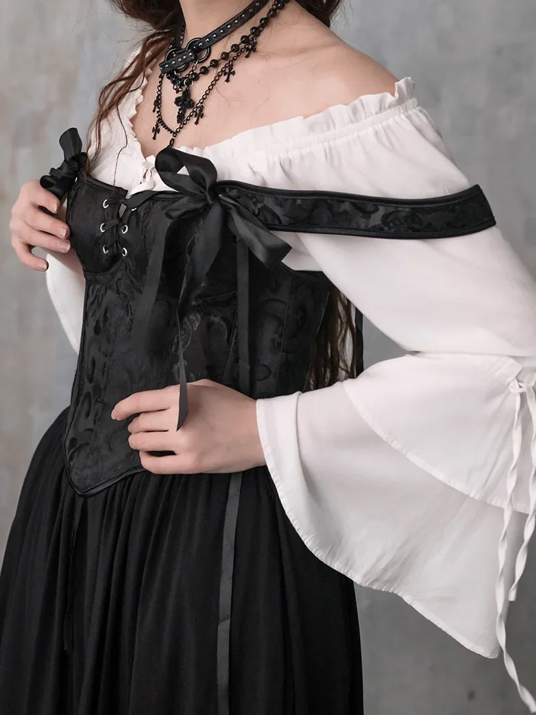 Adjustable Jacquard Black Corset Bodice with Zip - Image 6