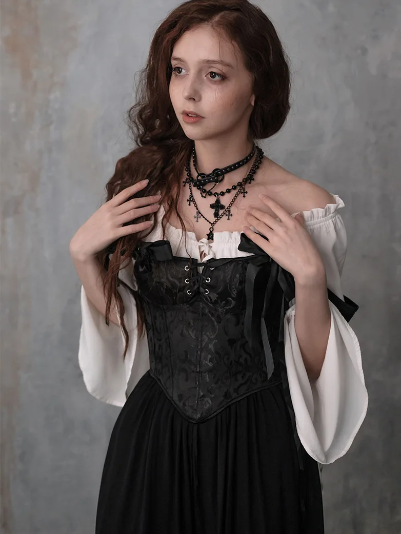 Adjustable Jacquard Black Corset Bodice with Zip - Image 7