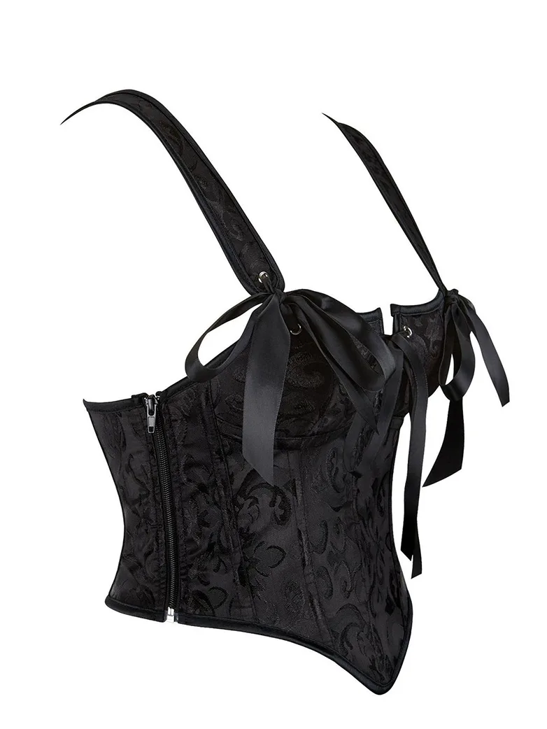 Adjustable Jacquard Black Corset Bodice with Zip - Image 8