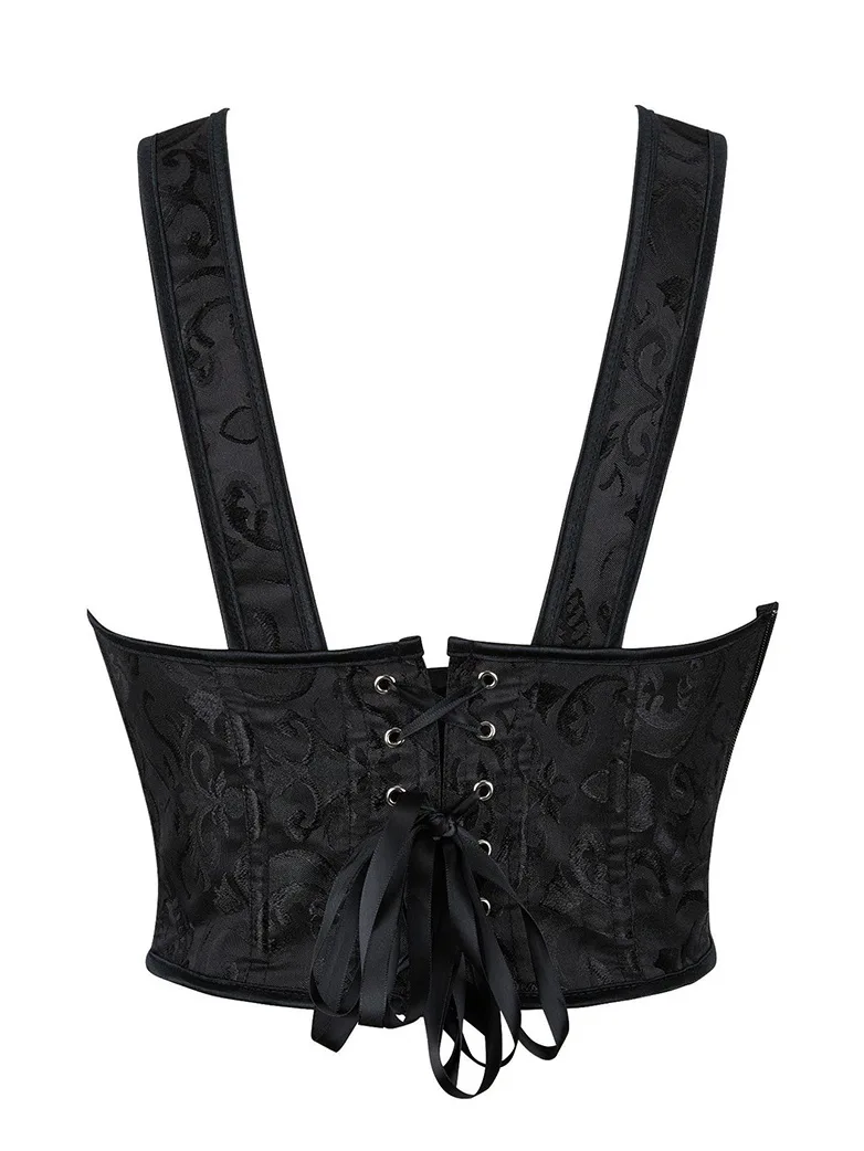 Adjustable Jacquard Black Corset Bodice with Zip - Image 9