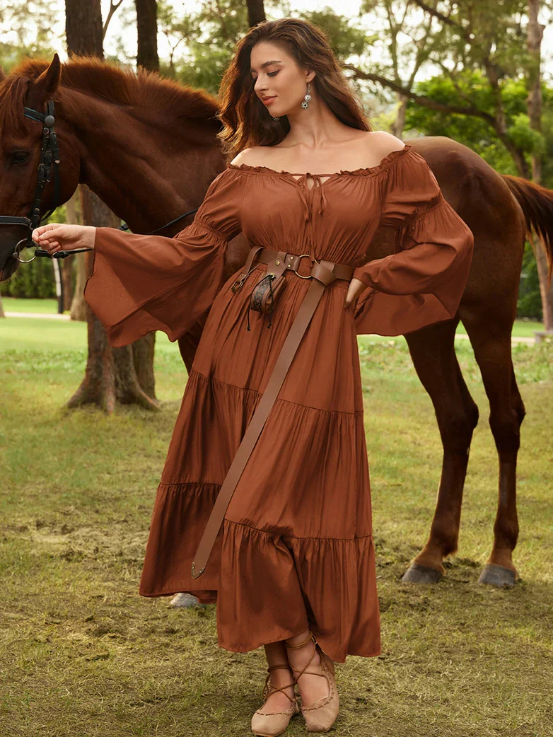 Renfaire Witch Off-Shoulder Tiered Maxi Pockets Dress - Image 2