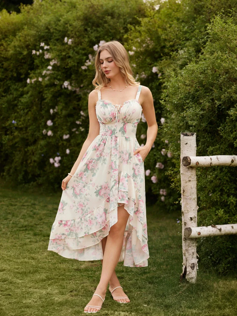 Spring Chiffon High-Low Slit Wedding Guest Dress - Image 22