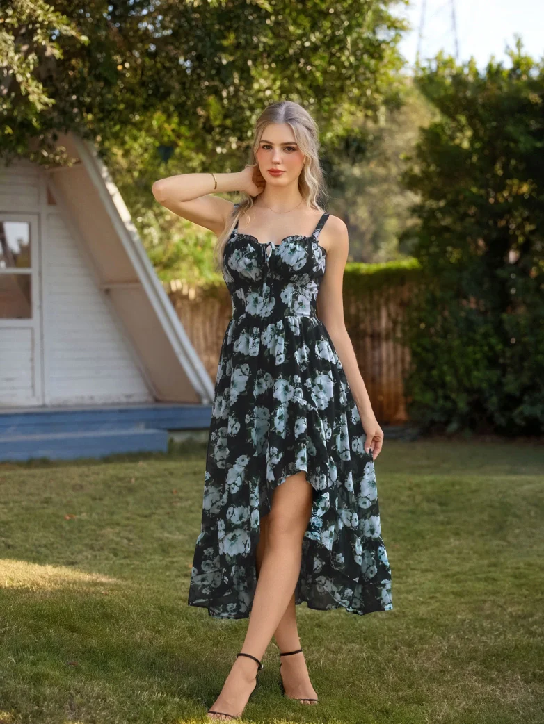 Spring Chiffon High-Low Slit Wedding Guest Dress - Image 6