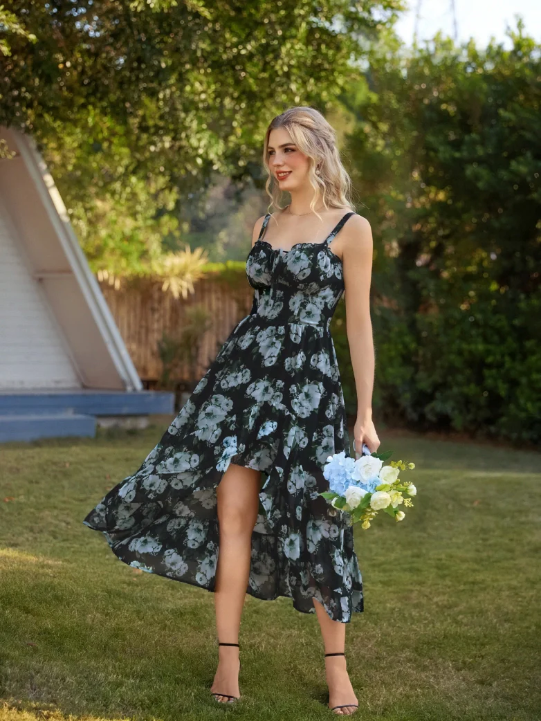 Spring Chiffon High-Low Slit Wedding Guest Dress - Image 7