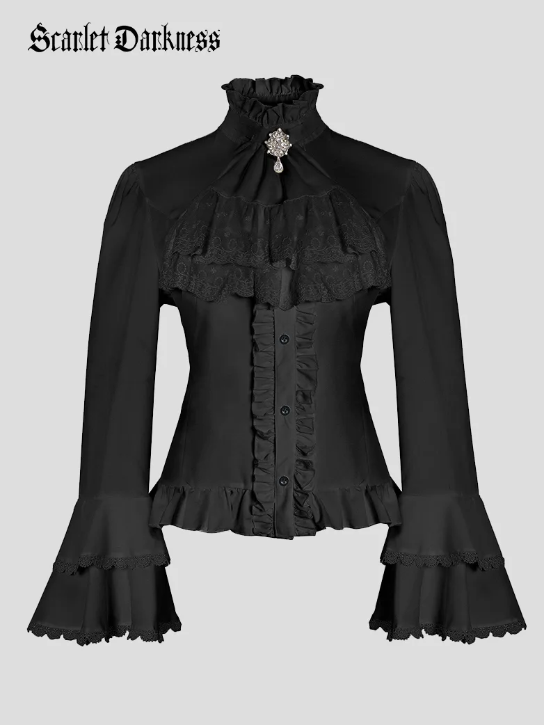 Women Victorian Double-Layer Ruffle Sleeve Blouse