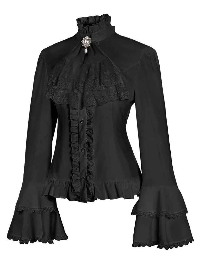 Women Victorian Double-Layer Ruffle Sleeve Blouse - Image 2