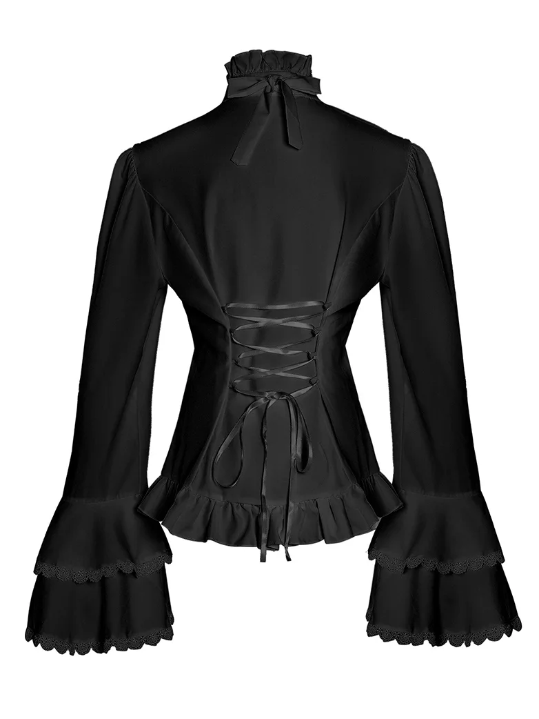 Women Victorian Double-Layer Ruffle Sleeve Blouse - Image 3