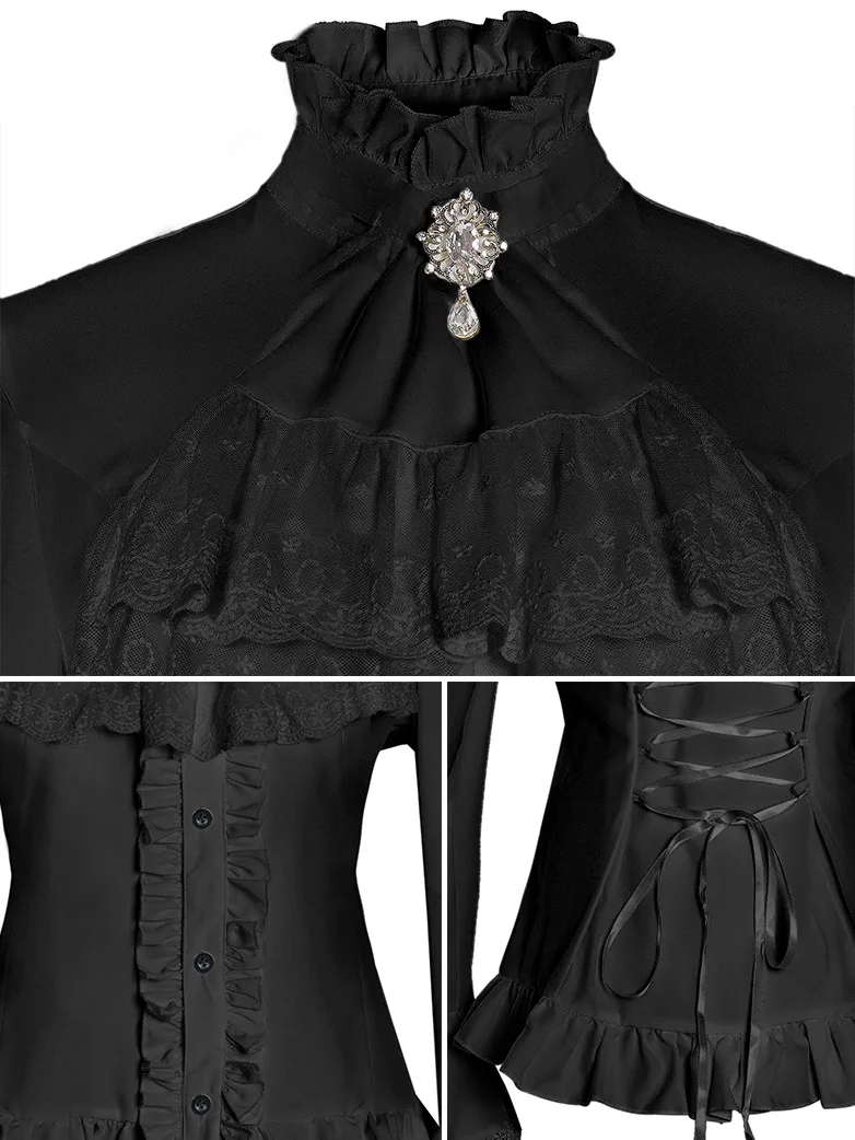 Women Victorian Double-Layer Ruffle Sleeve Blouse - Image 4