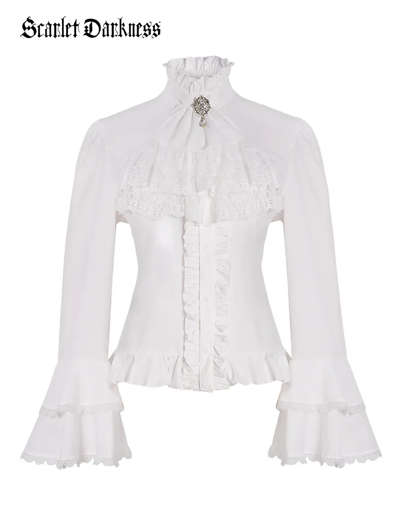 Women Victorian Double-Layer Ruffle Sleeve Blouse - Image 5