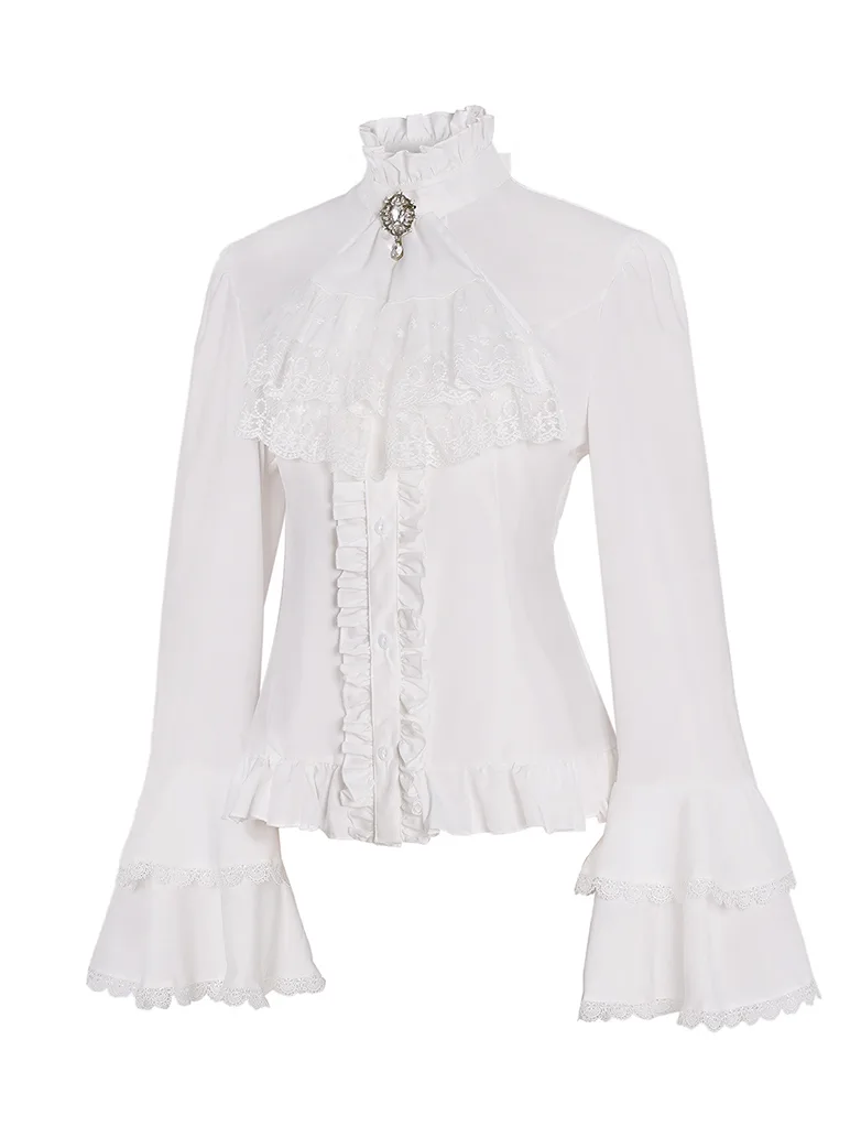 Women Victorian Double-Layer Ruffle Sleeve Blouse - Image 6